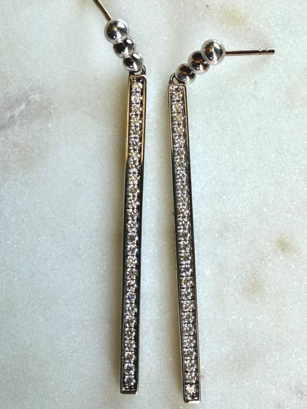 LAGOS Caviar Linear Diamond Drop Earrings 2-Inch Length Sterling Silver